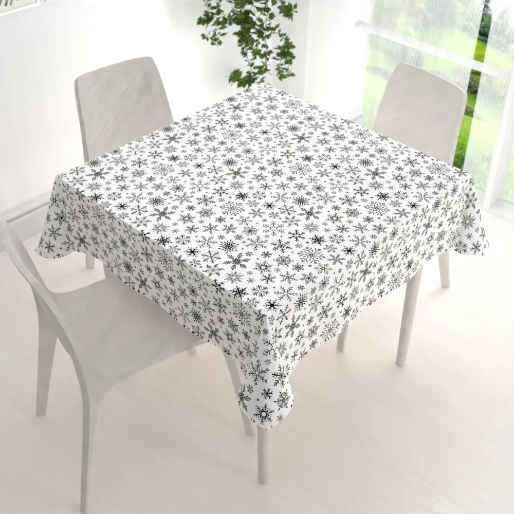 Biante Vianočný bavlnený štvorcový obrus Sandra SA-403 Čierne vločky na bielom 80x80 cm