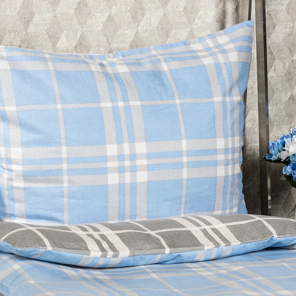 4Home Flanelové obliečky Modrá kocka, 140 x 220 cm, 70 x 90 cm