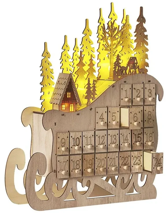 LED dekorácia sane a adventný kalendár svetlé drevo IMPALA Beliani