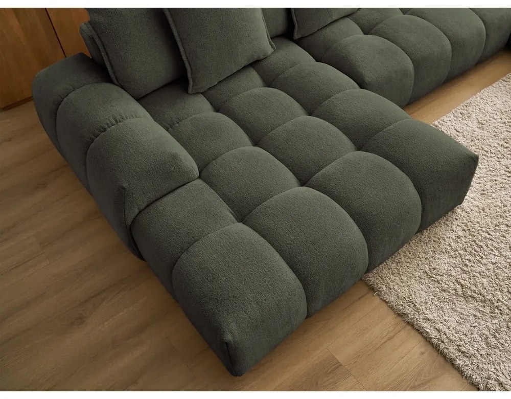 Zelená ženilková rozkladacia/s úložným priestorom rohová pohovka (pravý roh/do tvaru "U") Everest – Bobochic Paris