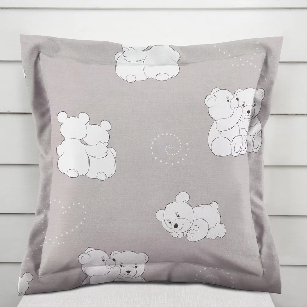 Biante Detská bavlnená obliečka na vankúš s lemom Sandra SA-733 Zamilované ľadové medvede na svetlo sivom 45 x 45 cm