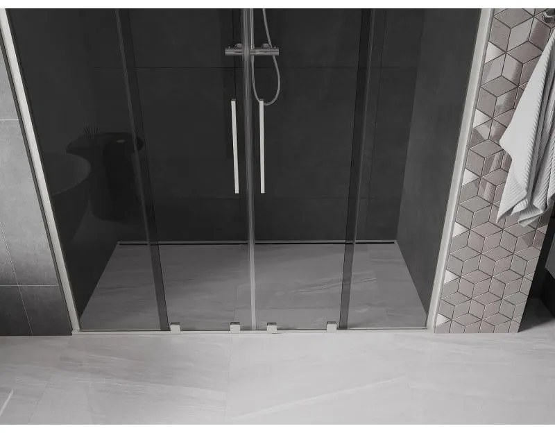 Mexen Velar Duo, posuvné sprchové dvere do otvoru 200 cm, 8mm šedé sklo, brúsená oceľ, 871-200-000-42-97