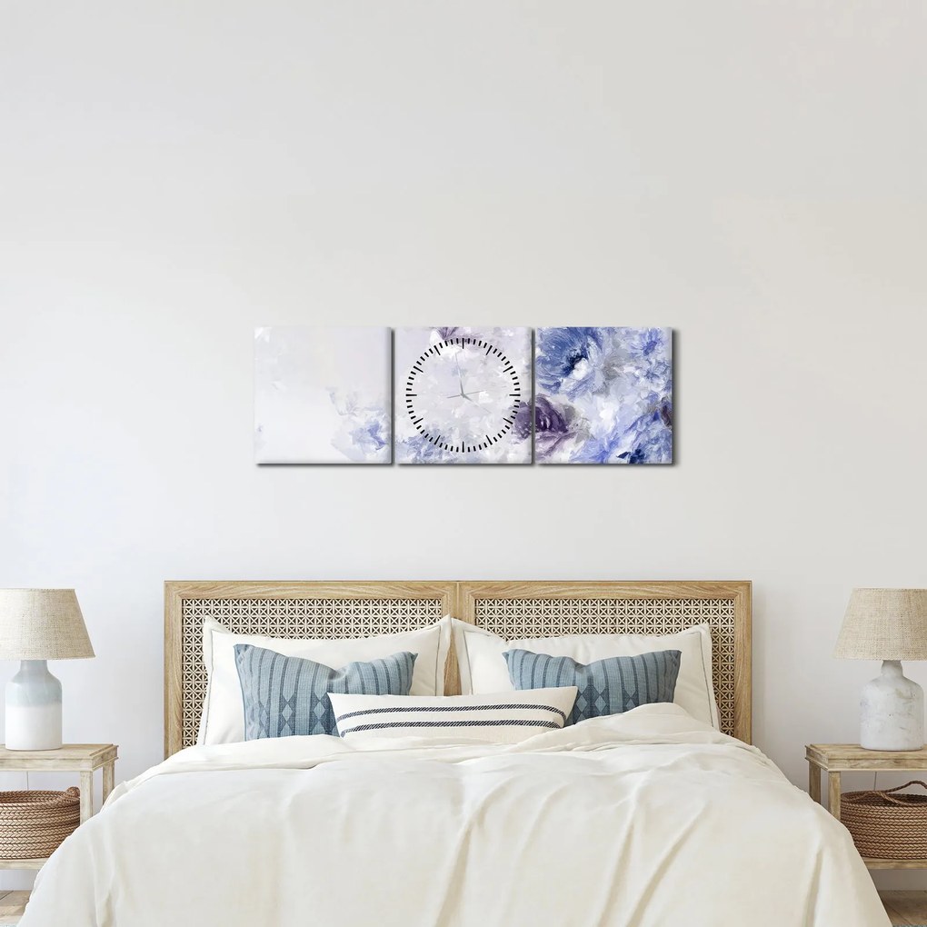 Obraz - Kvety, textúrovaná maľba (s hodinami) (90x30 cm)