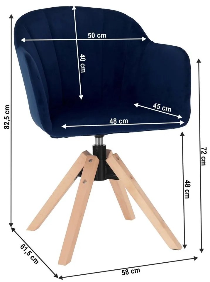 Tempo Kondela Otočné kreslo, velvet látka, tmavomodrá/buk, DALIO