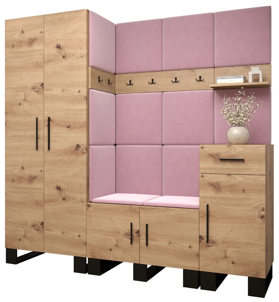 Predsieňová zostava Amanda 1 (dub artisan + ružová). Akcia -20%. Vlastná spoľahlivá doprava až k Vám domov. 1085858