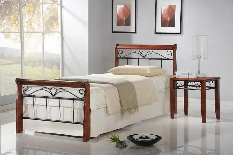 HALMAR Veronica 90 kovová jednolôžková posteľ s roštom čerešňa antická / čierna