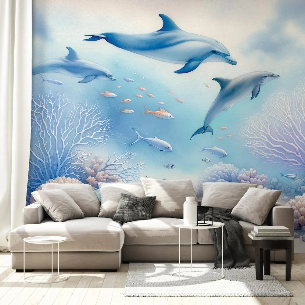 Samolepiaca tapeta podmorský svet s delfínmi