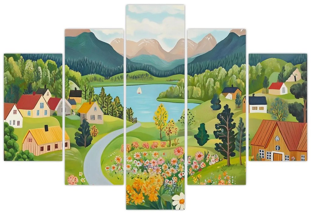 Obraz - Dedina v horách (150x105 cm)