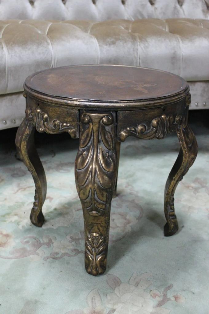 Starozlatý patinovaný kovový stolček 42cm
