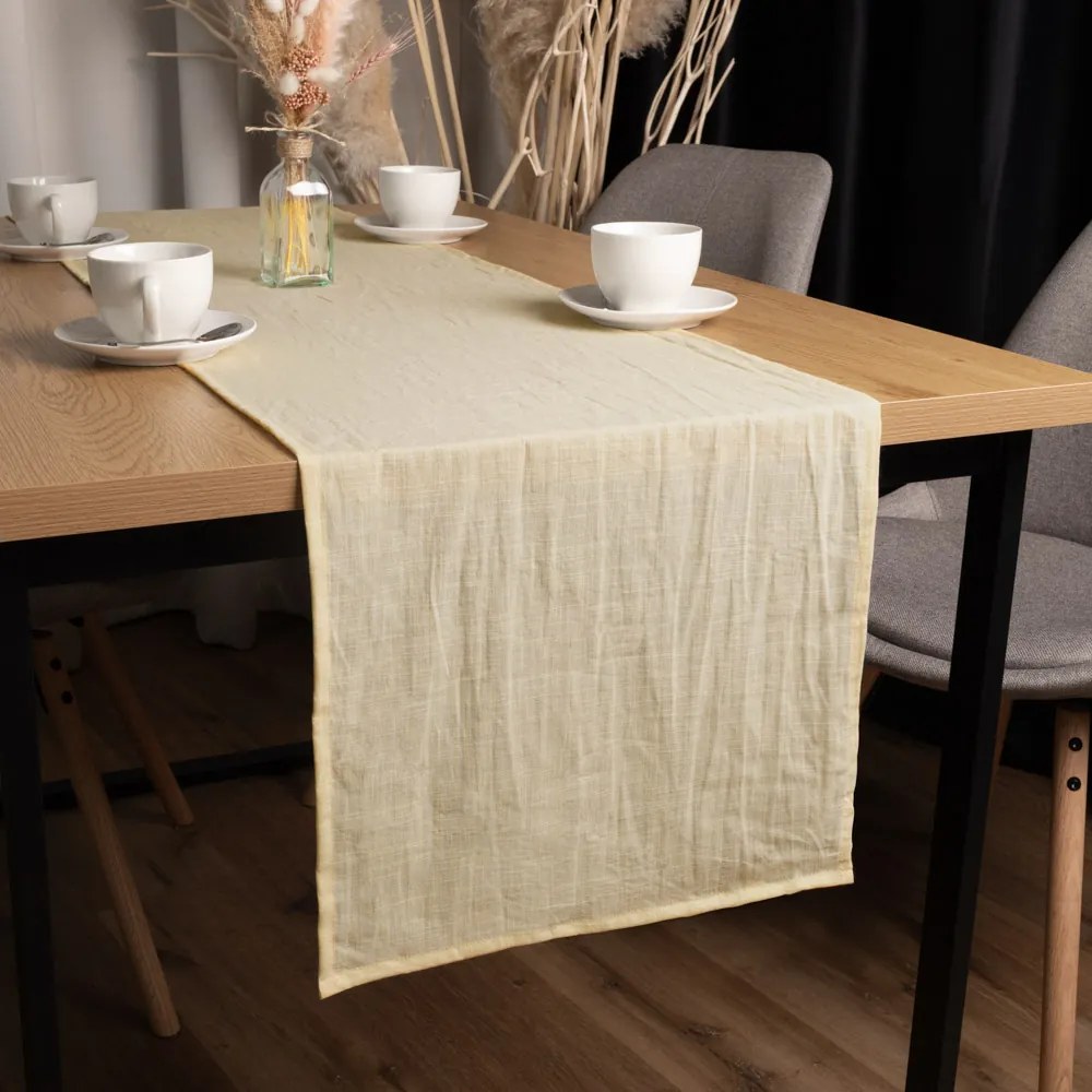 Biante Ľanový behúň na stôl LEN-016 Svetlo žltobéžový 35x140 cm