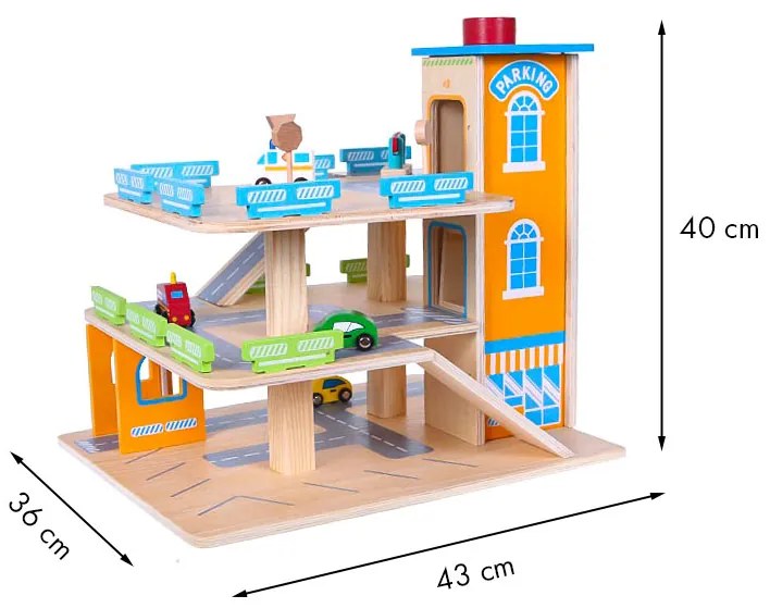 Wellhox Drevená garážová dráha s výťahom + autá