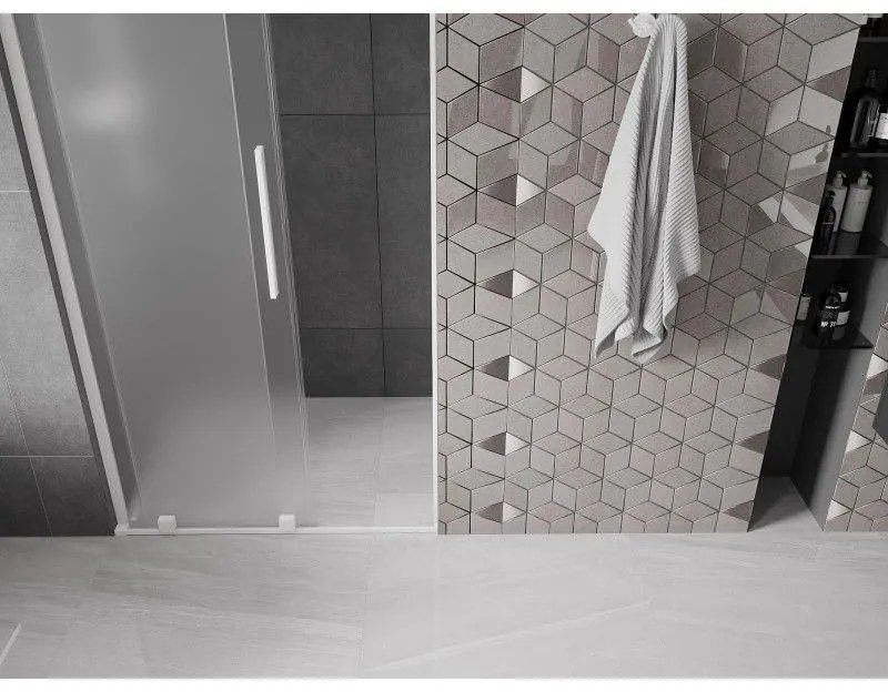 Mexen Velar L, posuvné sprchové dvere do otvoru 110 cm, 8mm sklo námraza, biela matná, 871-110-003-31-20