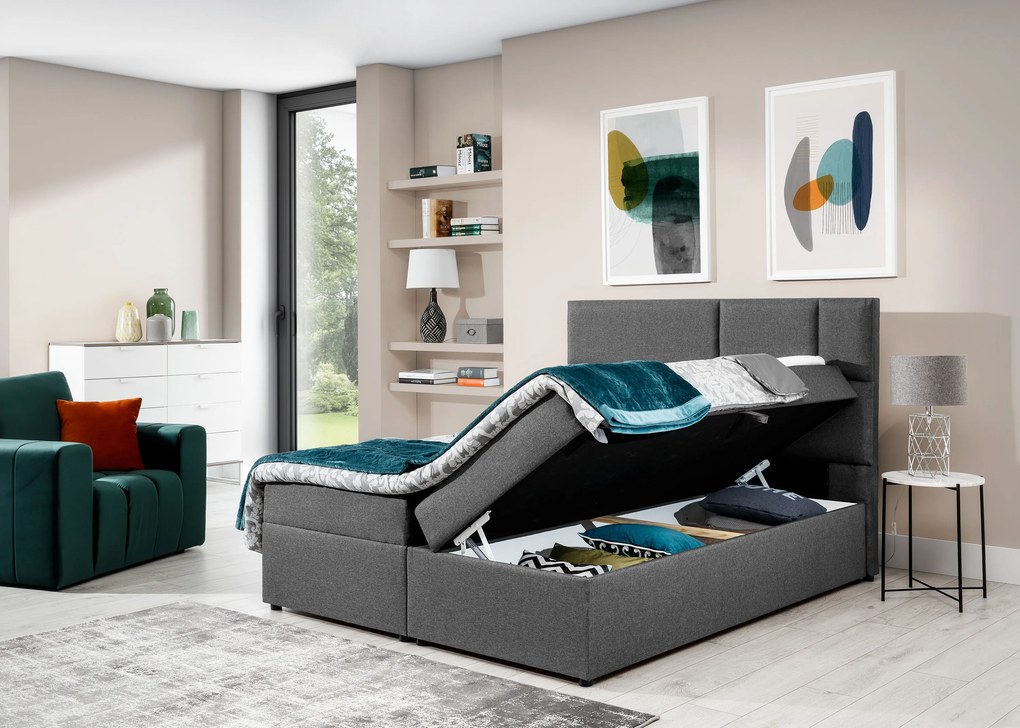 Manželská posteľ Boxspring 180 cm Florio (svetlosivá) (s matracmi a úl. priestorom). Akcia -19%. Vlastná spoľahlivá doprava až k Vám domov. 1025388