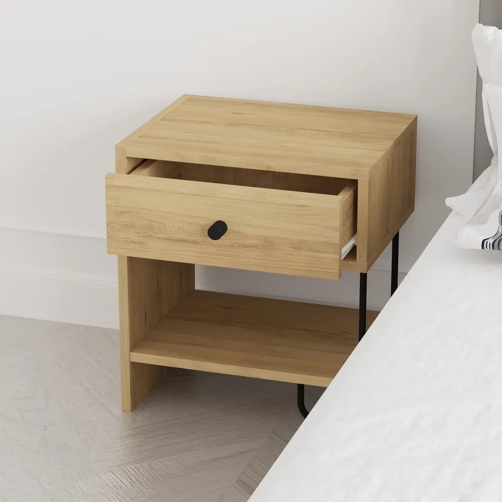 Nočný stolík v dekore duba s poličkami v prírodnej farbe Saturne – Marckeric