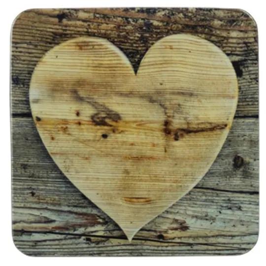 6ks pevné korkové podtácky drevené srdce Wooden heart - 10 * 10 * 0,4 cm