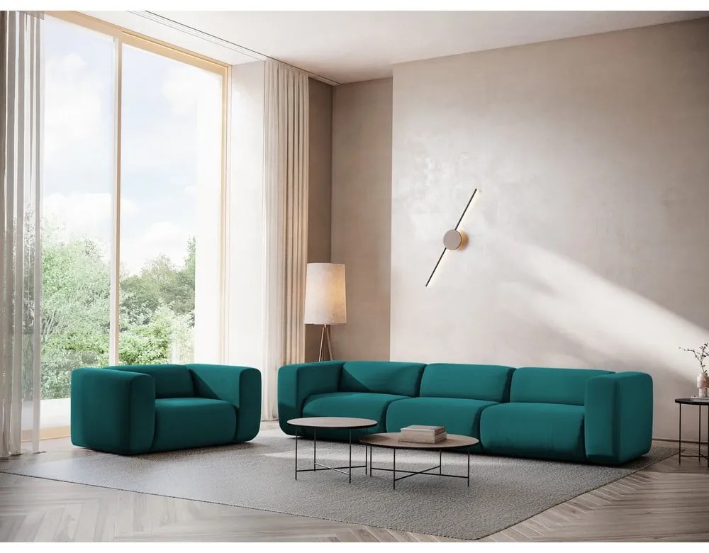 Tyrkysovomodré zamatové kreslo Ekahi – Makamii