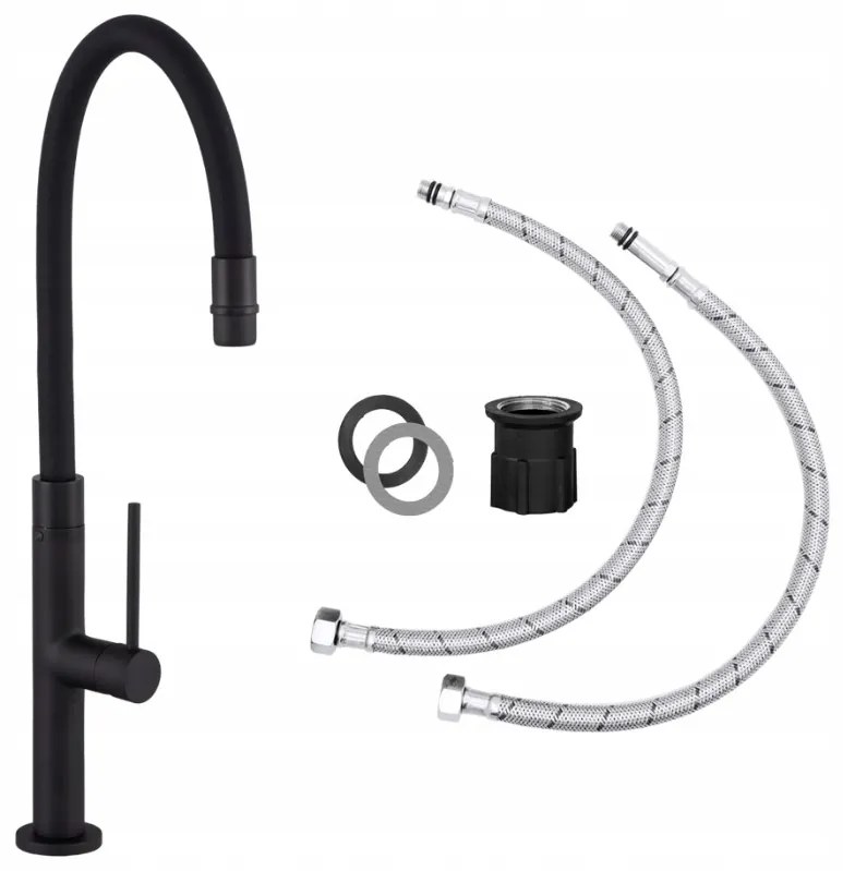 Gamma Flex Slim, vysoká kuchynská batéria s elastickým ramenom h-480 mm, čierna, GMA-BFXSL-BK