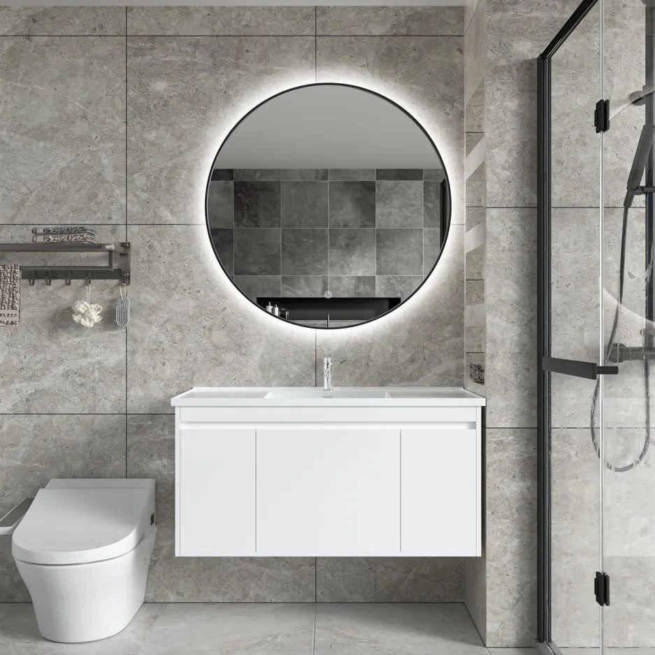 Erga Emma, okrúhle LED zrkadlo 90cm, čierny kovový rám, 2070 lm, 6500K, zadné osvetlenie, ERG-V01-201-9090-BK