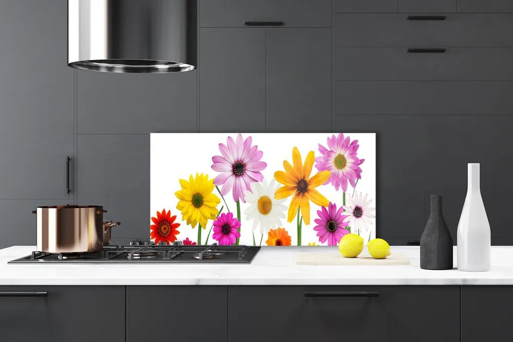 Sklenený obklad Do kuchyne Farebné kvety príroda 120x60 cm