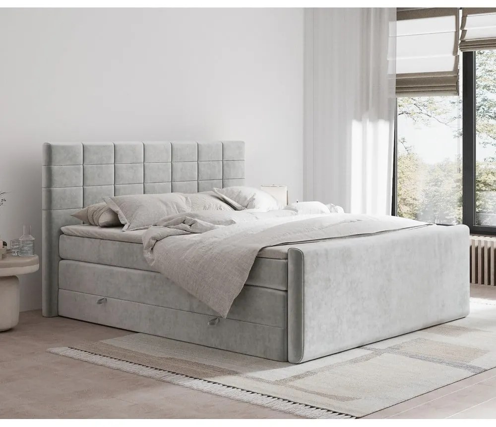 Svetlosivá boxspring posteľ s úložným priestorom 200x200 cm Ava – Maison de Rêve