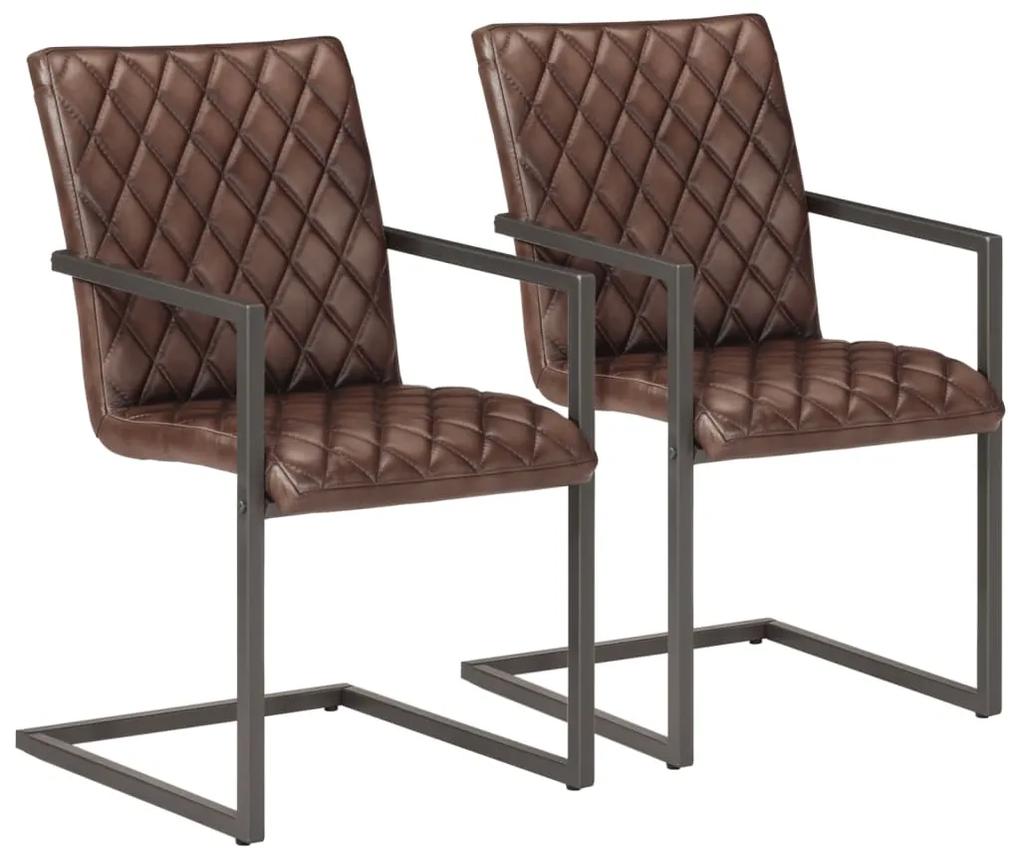 Jedálenské stoličky, perová kostra 2 ks, hnedé, pravá koža 321845
