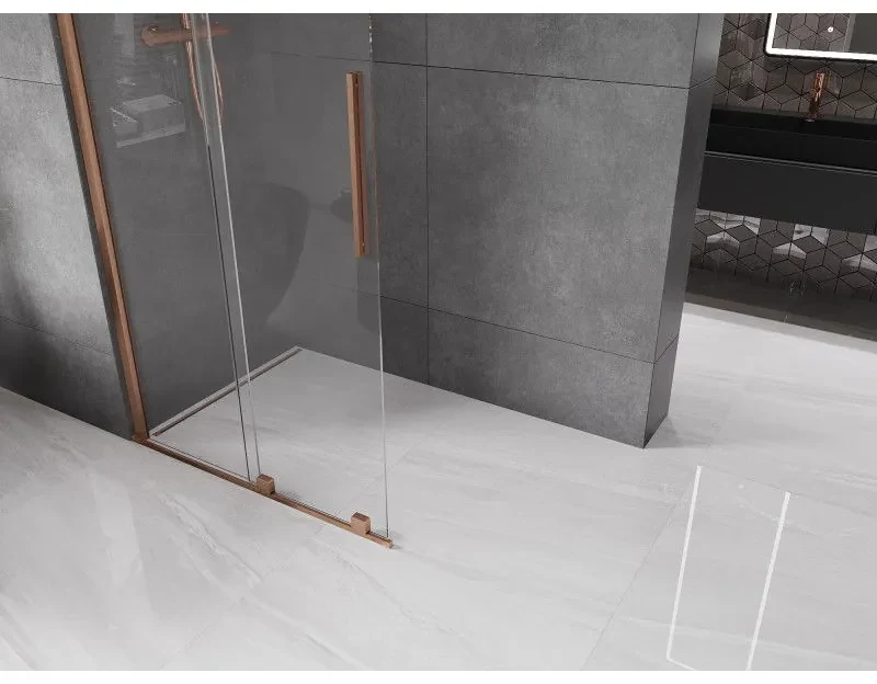 Mexen Velar, posuvné dvere do otvoru typ Walk-In 85 cm, 8mm číre sklo, medená matná, 871-085-000-03-65