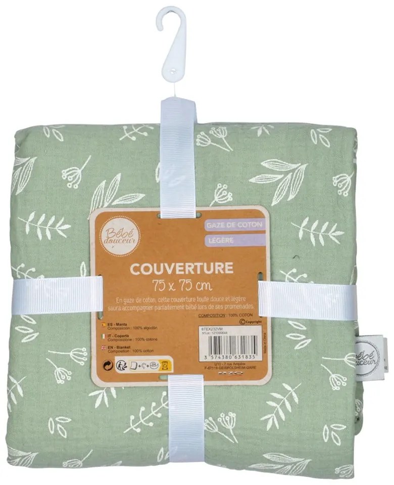 Zelená mušelínová detská deka 75x75 cm – Bébé Douceur