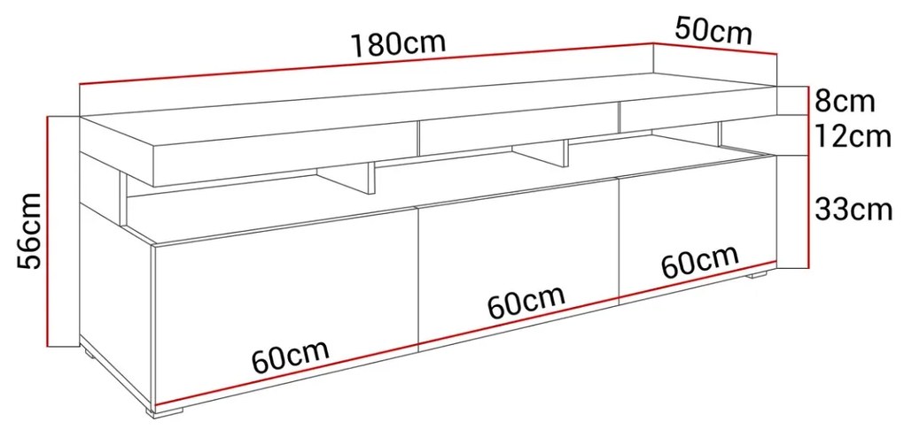 TV STOLÍK ALEX LED DUB ARTISAN 180 cm