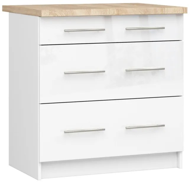 Spodná kuchynská skrinka s doskou OLIWIA S80 3SZ biela, lesk