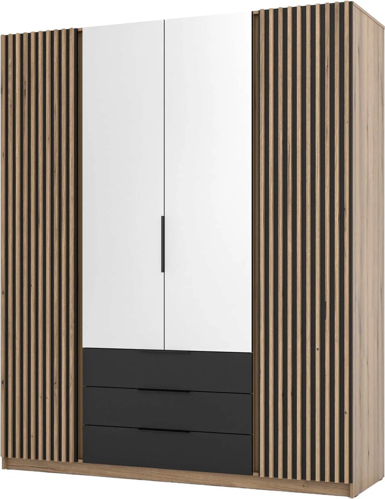 4-dverová skriňa do obývačky so zrkadlom a policami Dravero Ev/bl-ev 2LAM 2L 3S