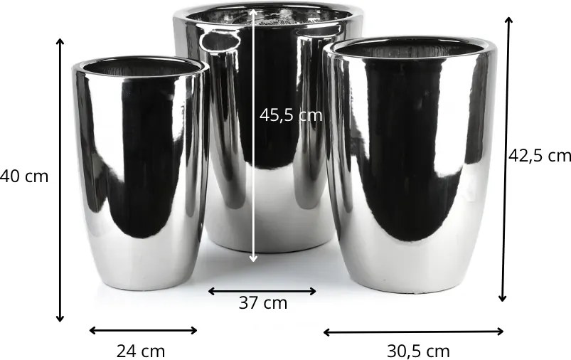 Sada 3 ks keramických květináčů NEVA SILVER XVI stříbrná