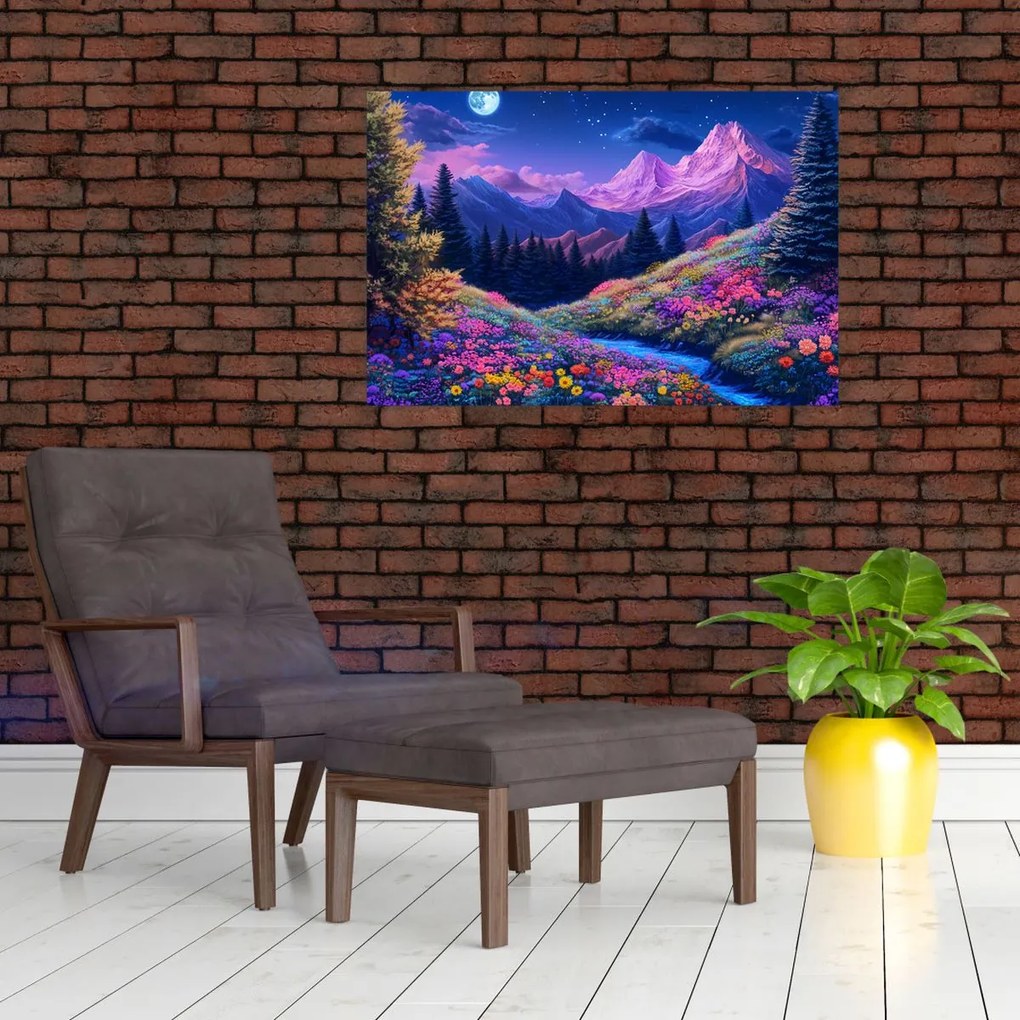 Obraz - Fialová krajina pri úplnku (90x60 cm)
