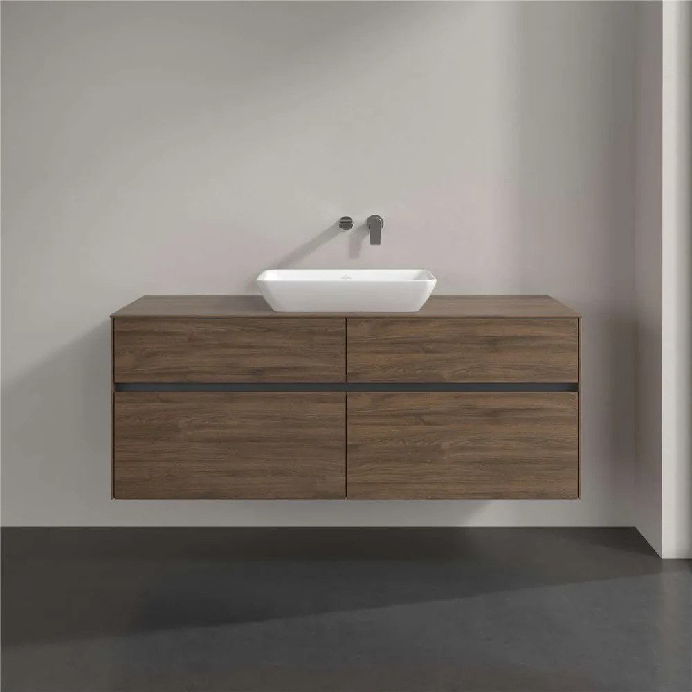 VILLEROY &amp; BOCH Collaro závesná skrinka pod umývadlo na dosku (umývadlo v strede), 4 zásuvky, s LED osvetlením, 1400 x 500 x 548 mm, Arizona Oak, C116B0VH