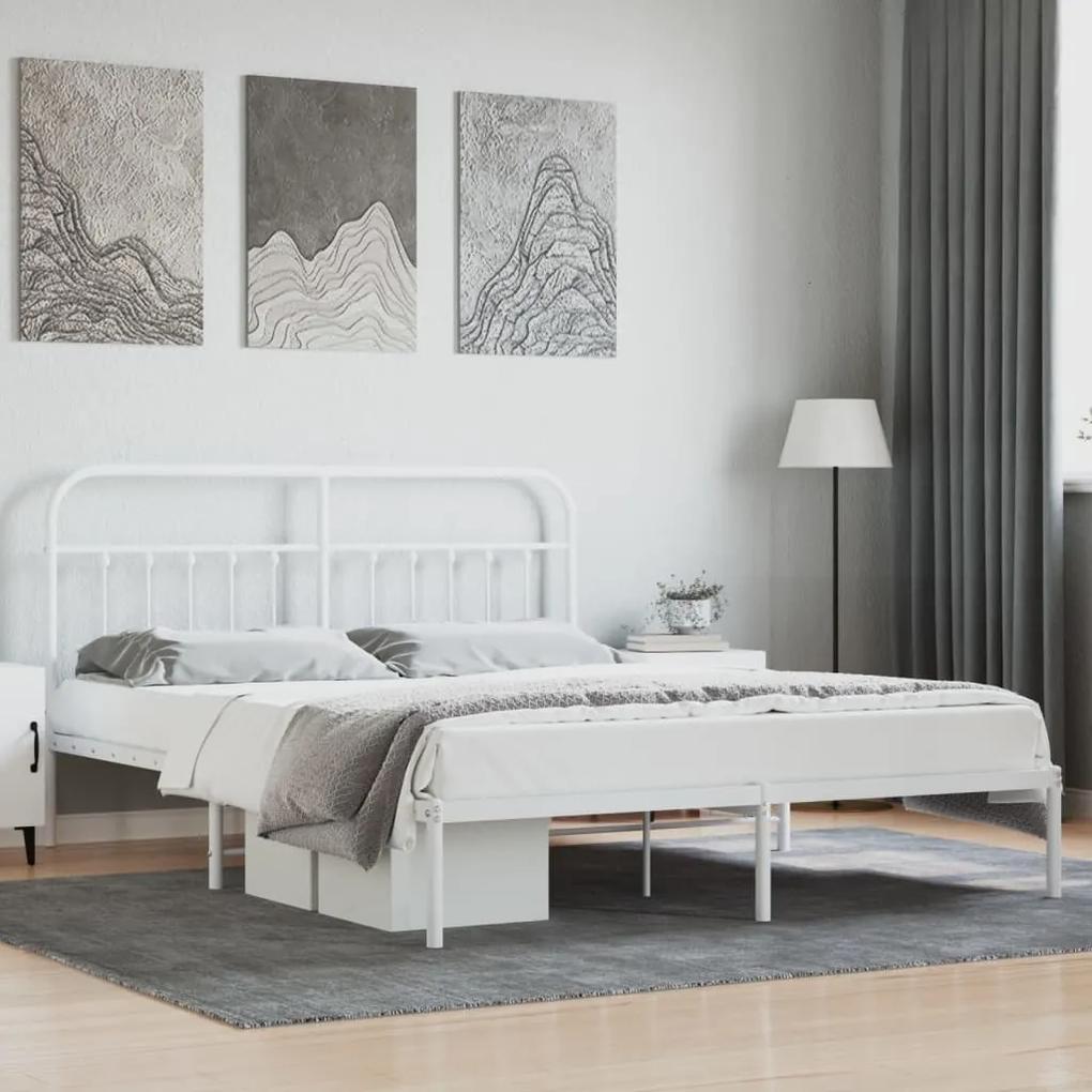 Kovový rám postele s čelom biely 160x200 cm 352630