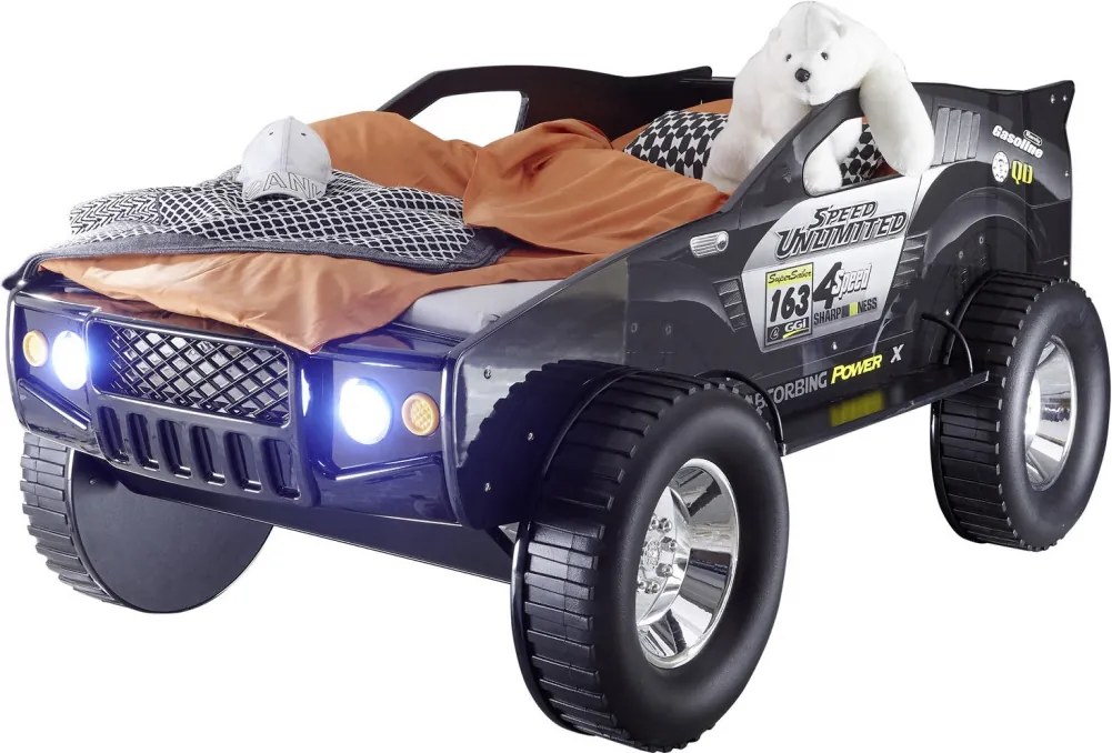 Detská posteľ Jeep 90x200 cm, čierne závodné auto