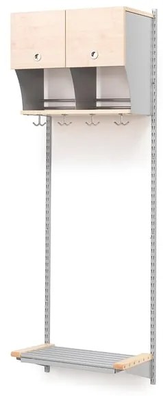 Vešiaková stena JEPPE s dvierkami, základná sekcia, 600x1800 mm, breza, strieborná