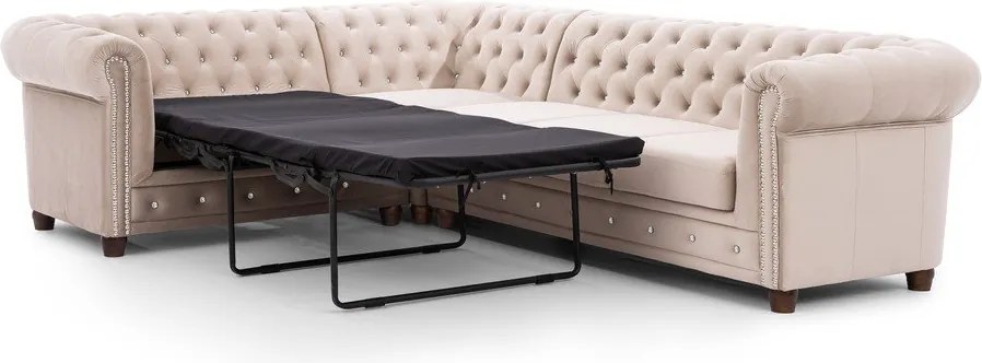 Béžová zamatová rozkladacia rohová pohovka (ľavý roh/do L) York Blik – Ropez