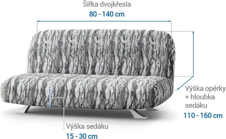 Bielastické poťahy OCEANO NOVÉ šedo-modré dvojkreslo s drevenými rúčkami (š. 80 -140 cm)