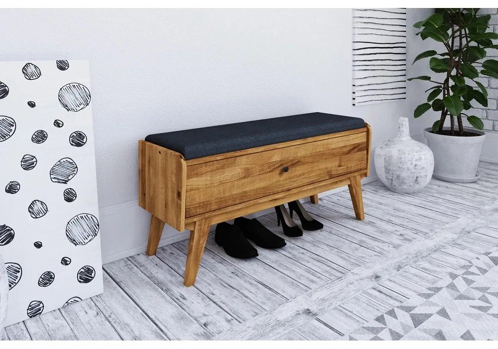 Lavica s úložným priestorom z dubového dreva s modrým sedákom Retro - The Beds