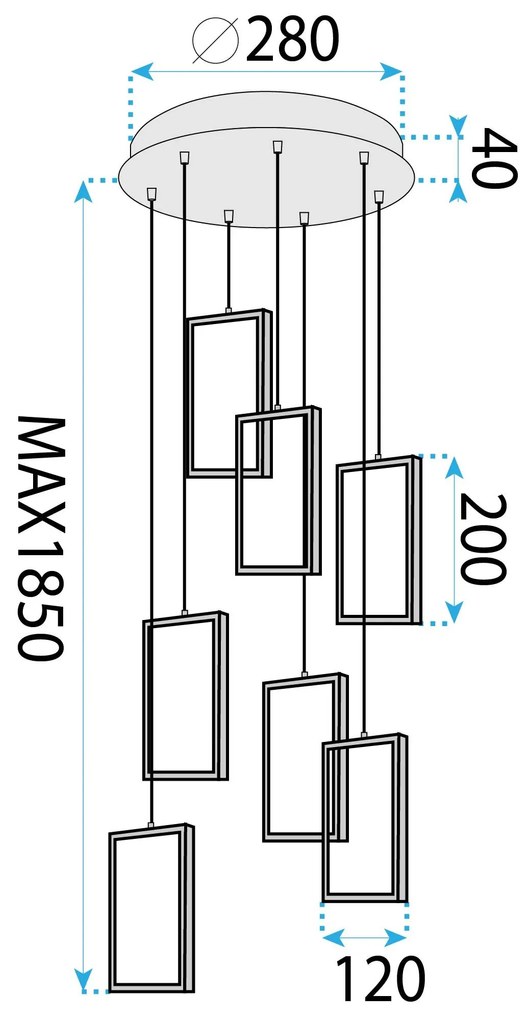 Toolight Toolight, LED závesné svietidlo 42W, 3000K, 3500lm, LHJ090-7CP, zlatá, OSW-50065