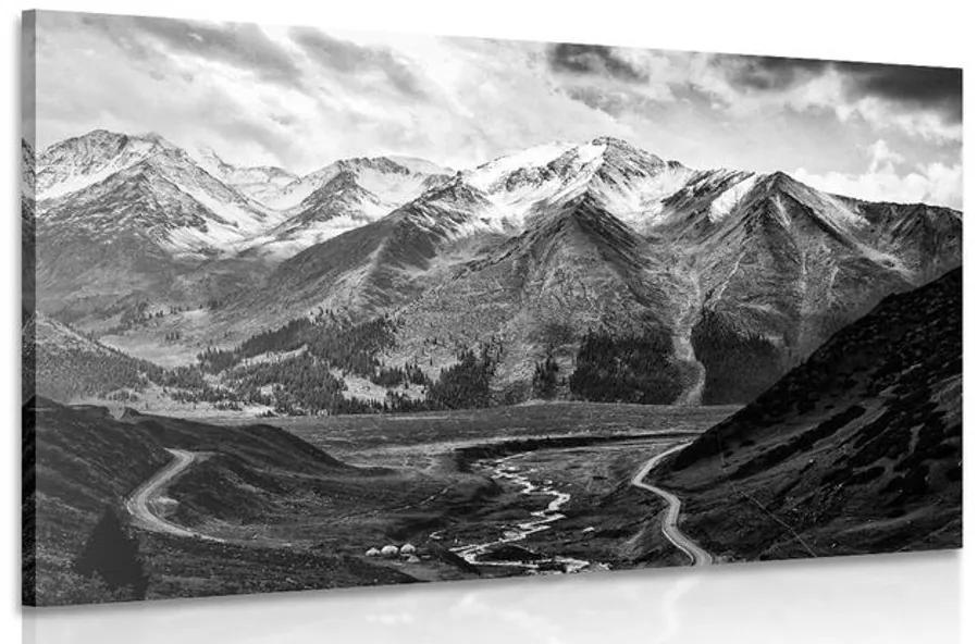 Obraz nádherná horská panoráma v čiernobielom prevedení Varianta: 120x80
