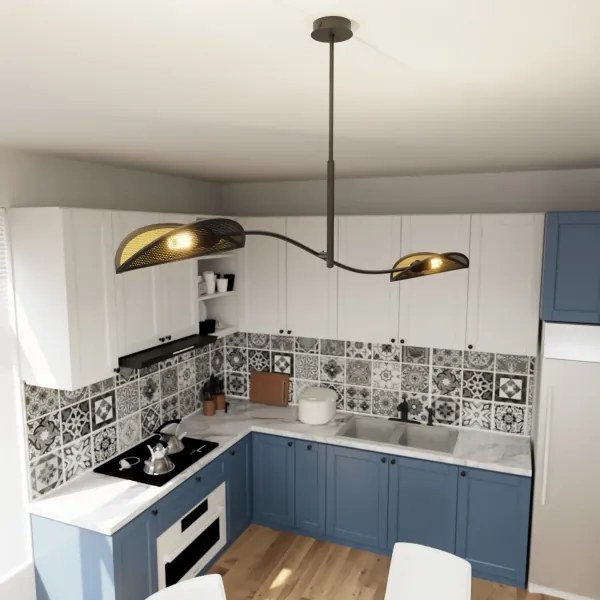 Luster na tyči LOTUS 2xE14/10W/230V čierna/zlatá