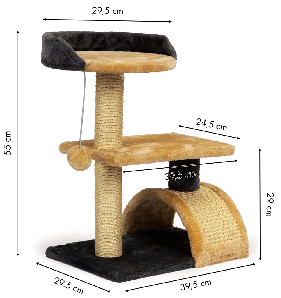 ModernHome Škrabadlo pre mačky, dvojposchodová posteľ, stromček, závesná hračka