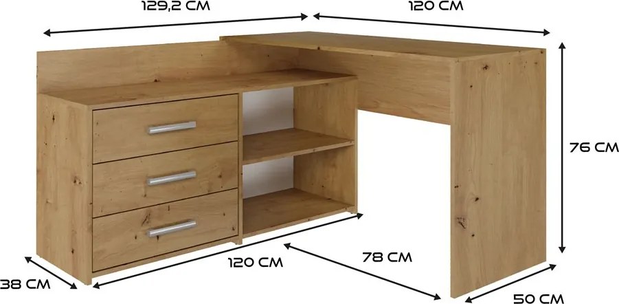 Rohový písací stôl + komoda DANY ľavý dub artisan