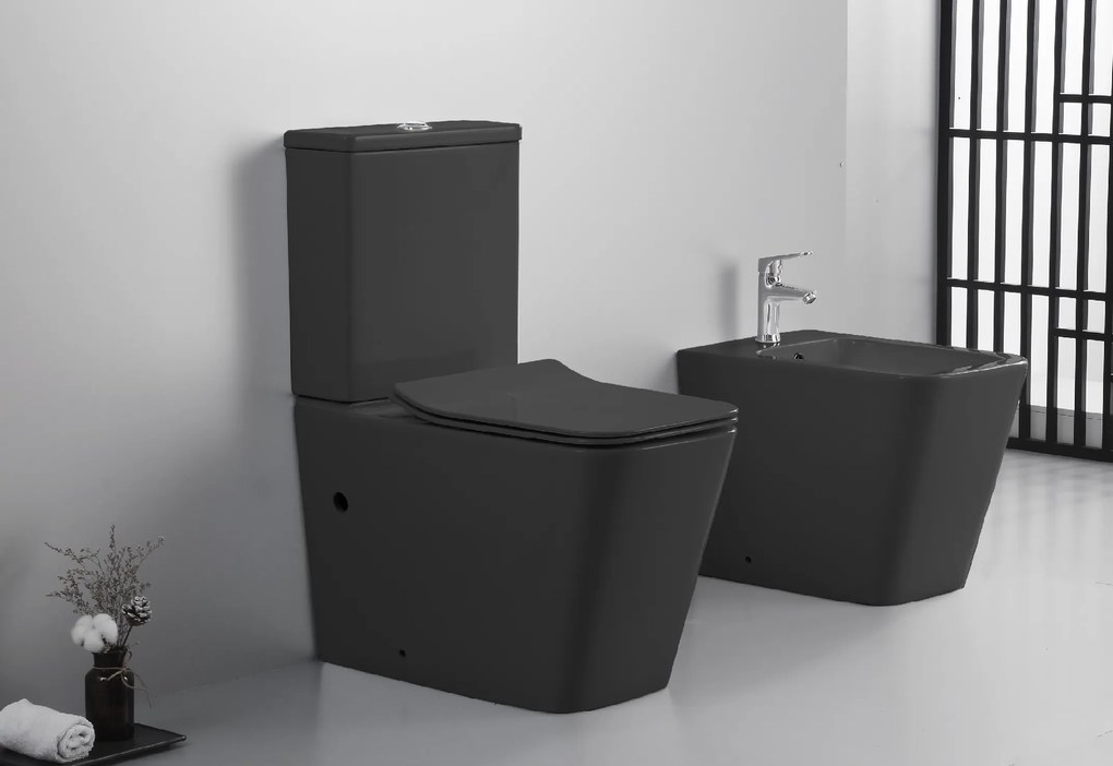 CERANO - WC kombi Bruno, Rimless + UF sedátko - čierna matná, CER-CER-538768