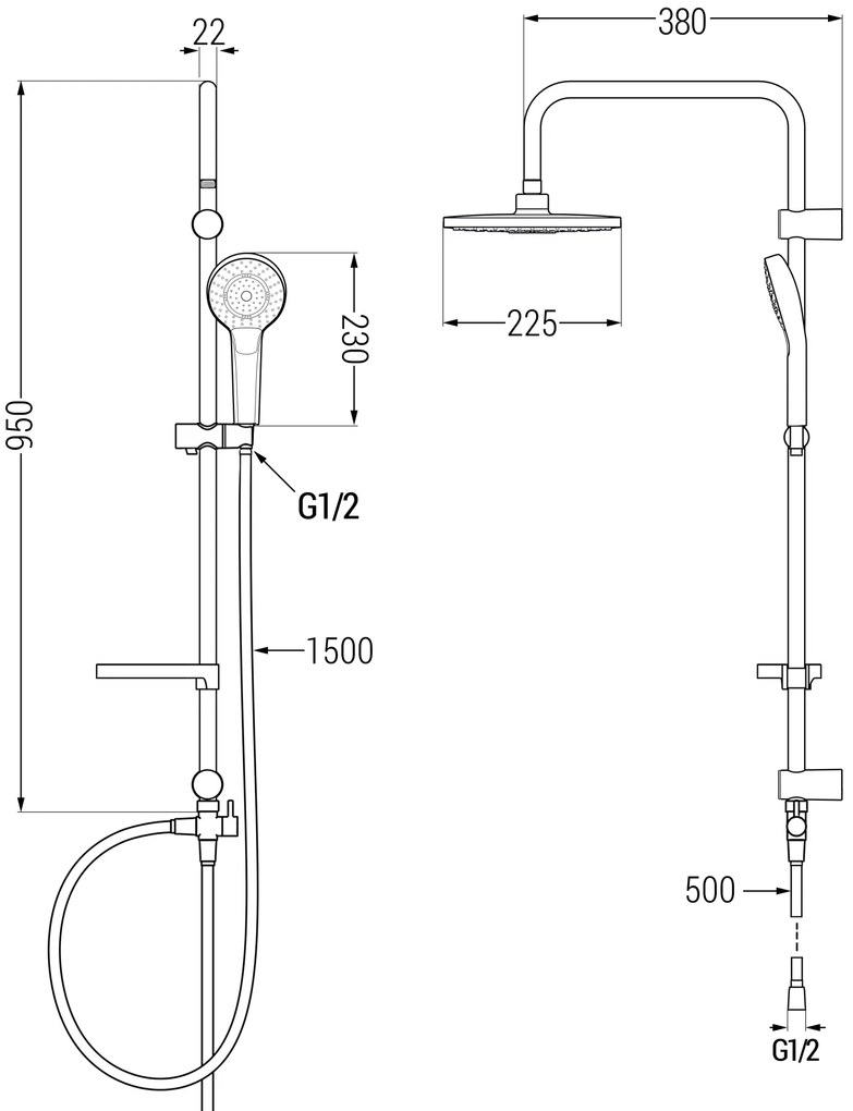 Mexen Erik, sprchový set s dažďovou sprchou a NOX termostatickou vaňovou batériou, čierna matná, 77350205-70