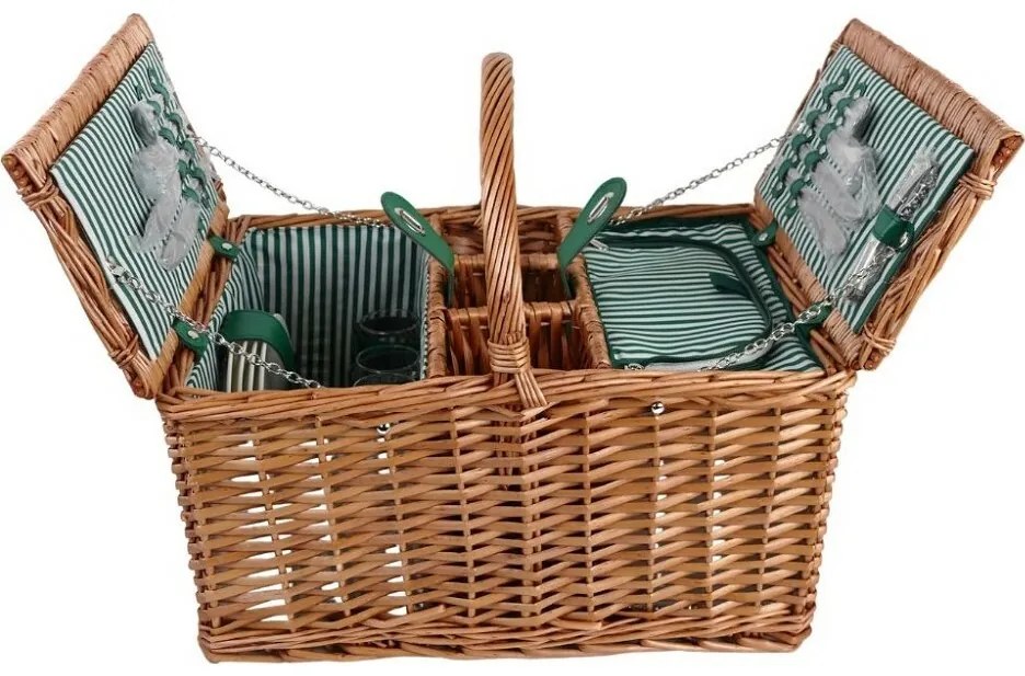 Arôme Piknikový kôš pre 4 osoby Zelené pruhy, 48 x 33 x 25 cm
