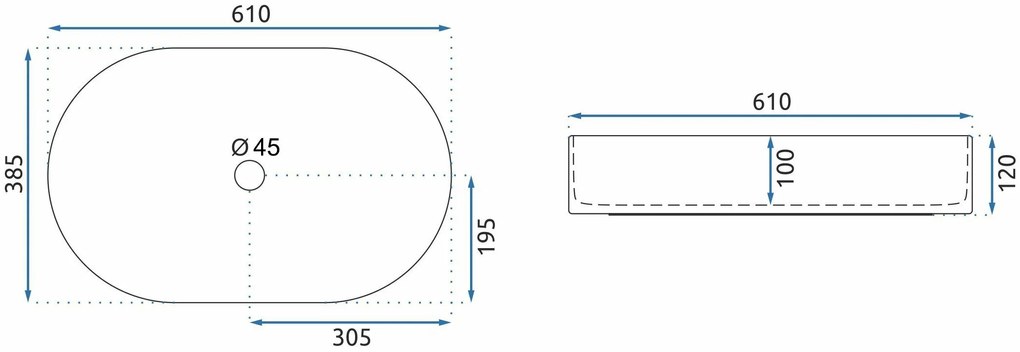 Rea Nadia, umývadlo na dosku 610x385x120 mm, čierna matná, REA-U1062