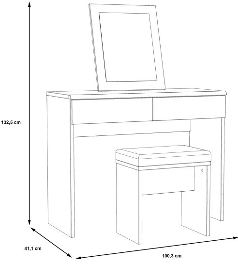 Toaletný stolík JUNO + taburet 45x29,6 cm hnedá/čierna