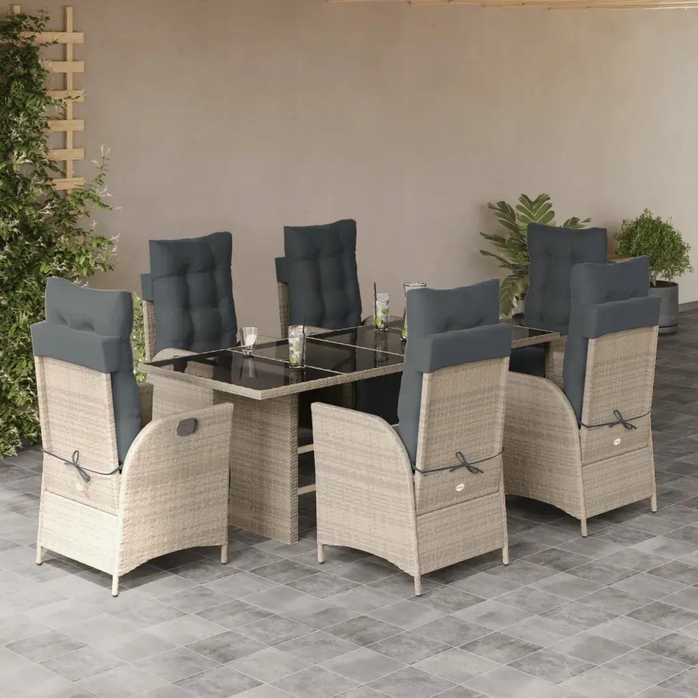 vidaXL 7-dielna záhradná jedálenská sada vankúše bledosivá polyratan